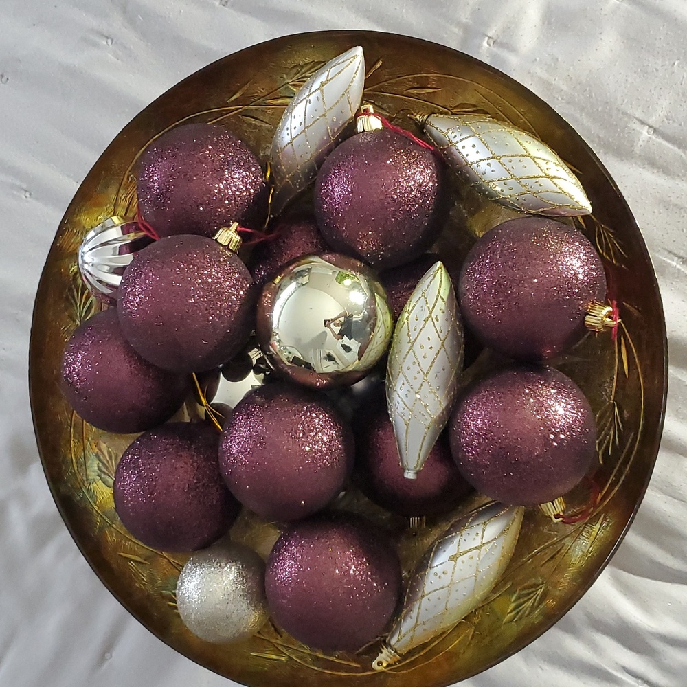Elegant Purple, Silver, Gold Holiday Ornament Bundle